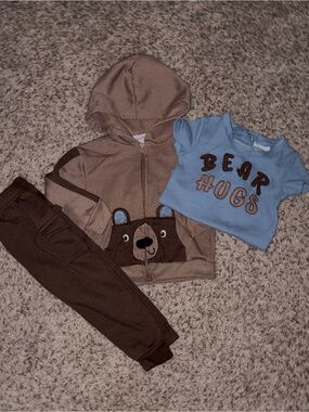 Kids Bear Graphic Jogger Sweatpants Set - Brown